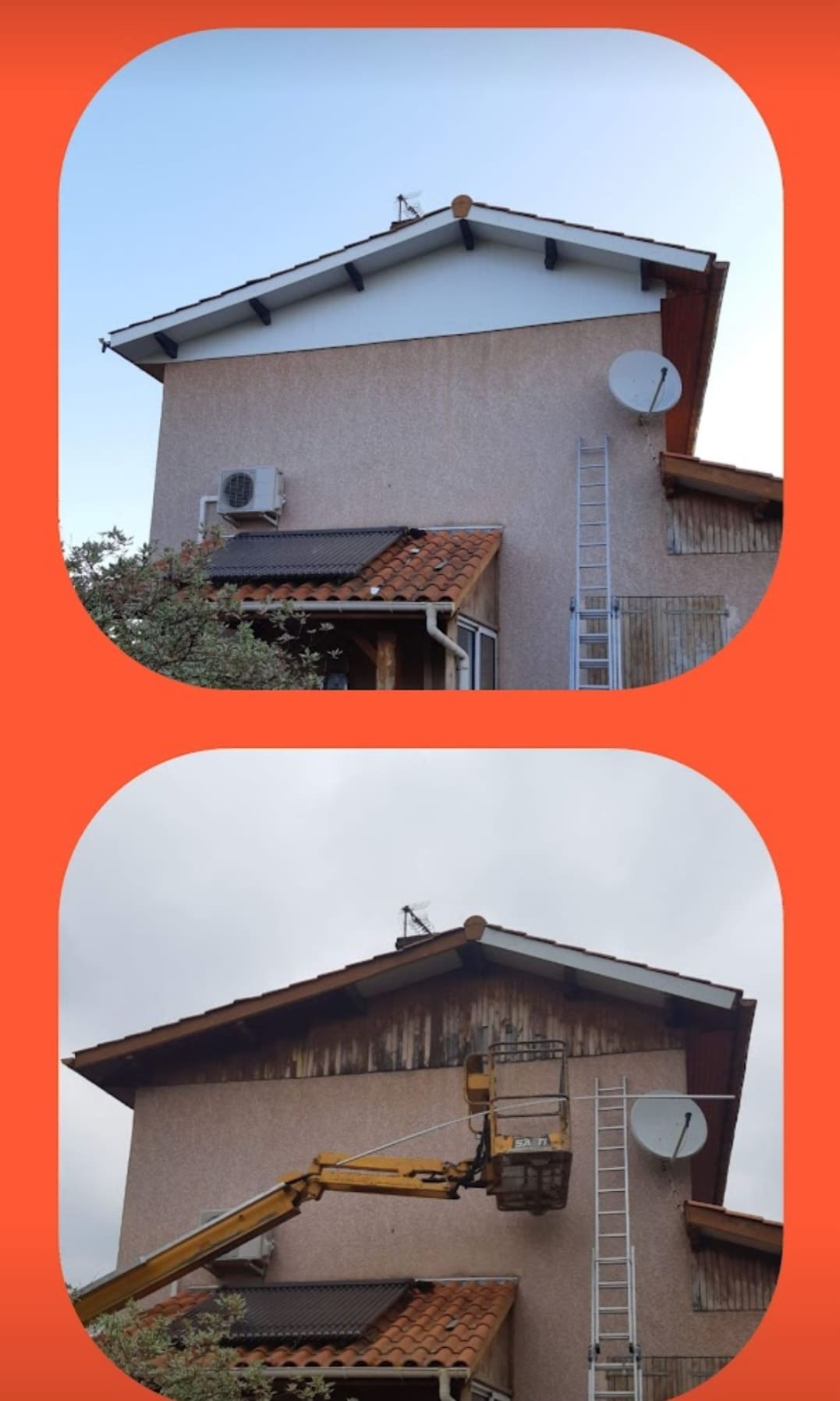 Installation habillage dessous de toit avant/après